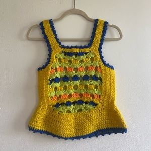 Vintage 1970s knit crocheted multi colored tank top
